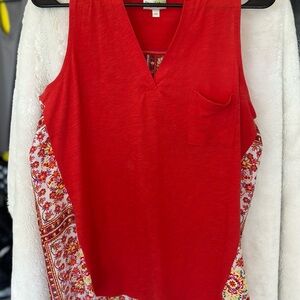 Red Sleeveless Top with Floral Accents